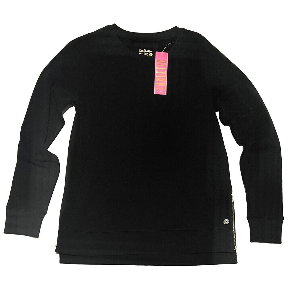 Lilly Pulitzer S Luxletic Beach Comber Pullover Sweatshirt Zipper Tunic Top Blck